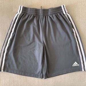 Adidas Boys Grey with White Stripes Track Shorts with pockets.
